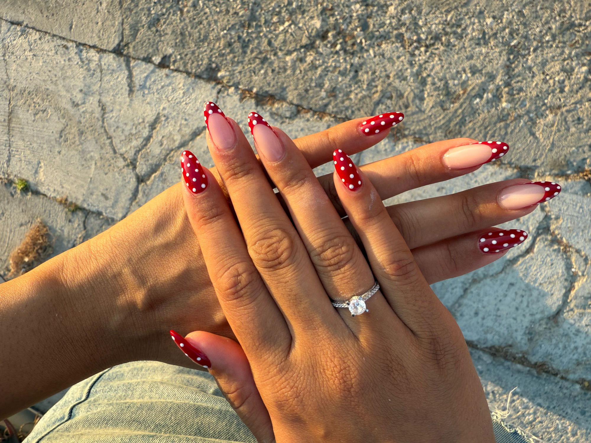 Red and white polka dot almond set