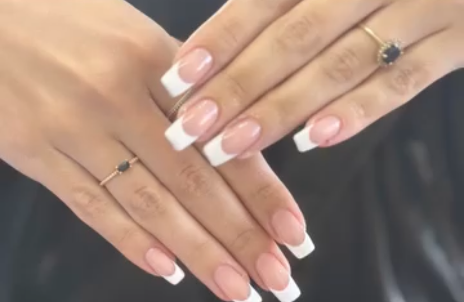 Classic white French tips, long square