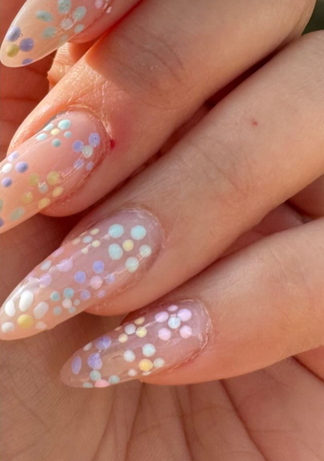 Pastel confetti dots on a natural base
